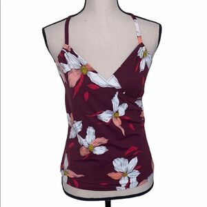 LANDS’END Burgundy Floral Print Tankini Swimwear 2